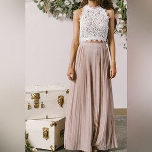 Nude/Beige Pleated Maxi Skirt